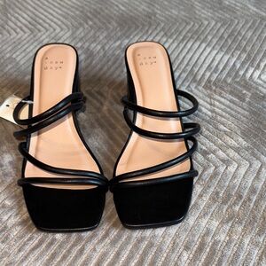 A New Day Black Strappy Square-Toe Heels